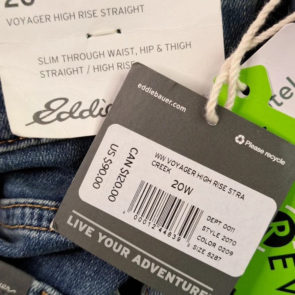 New Eddie Bauer Voyager High Rise Straight Sorbtek Blue Jeans Size 20W - Picture 17 of 17